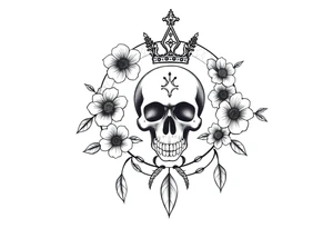 Mandala dream catcher with detailed beautiful gothic boho flowers on vine and skull with gorgeous crown tattoo idea