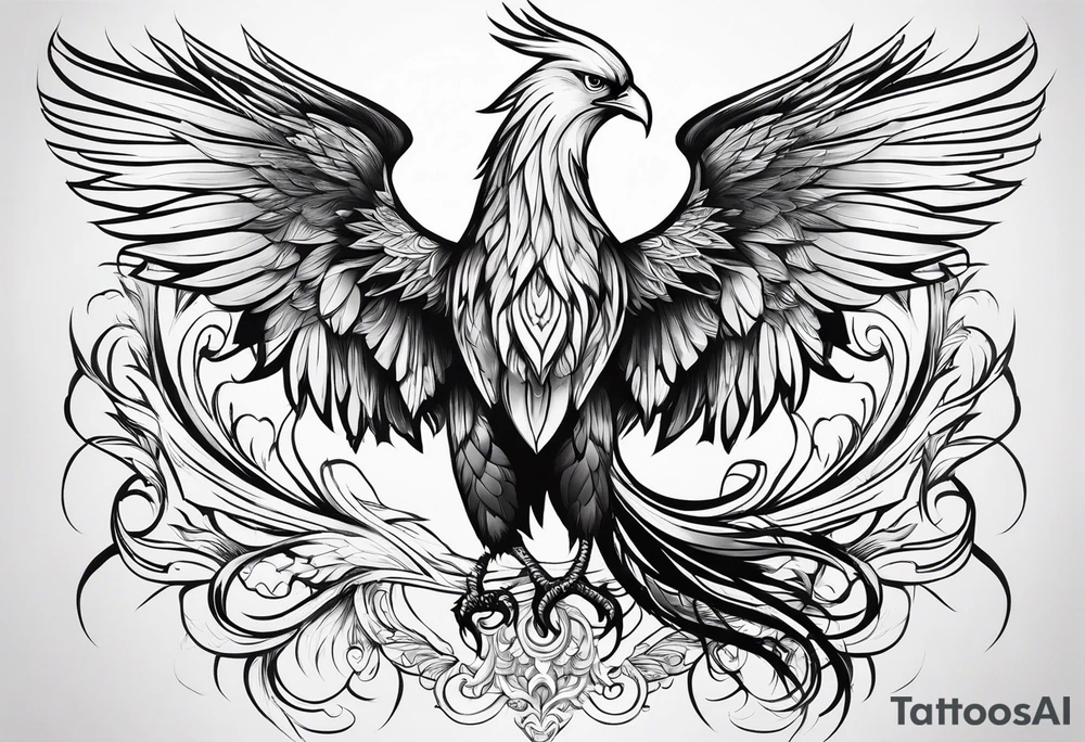 phoenix with extra long tail feathers tattoo idea