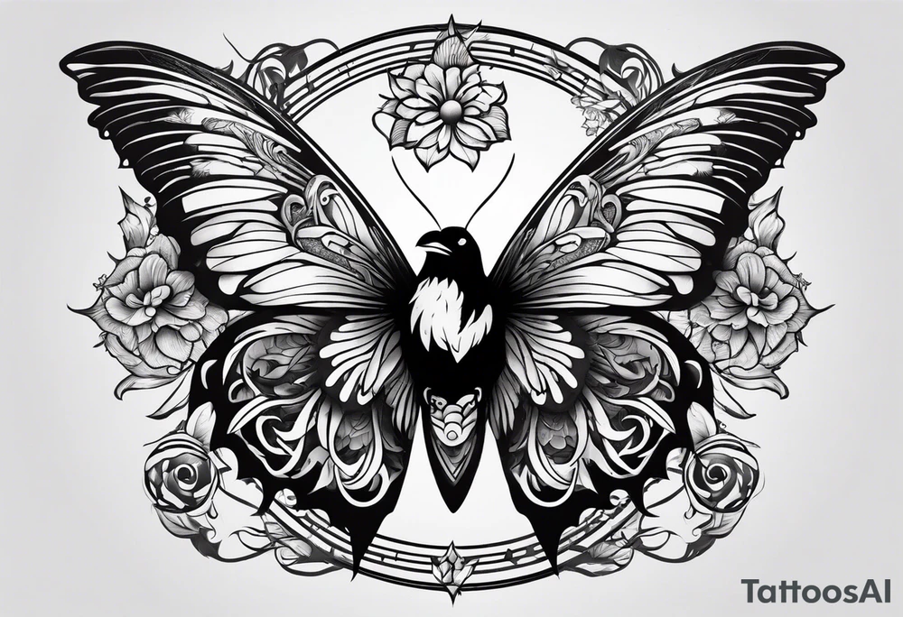 A Butterfly and a Raven like Ying Yang tattoo idea