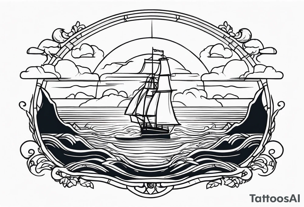 american traditional horizon at sea tattoo idea