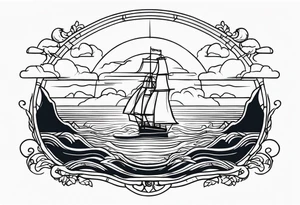 american traditional horizon at sea tattoo idea