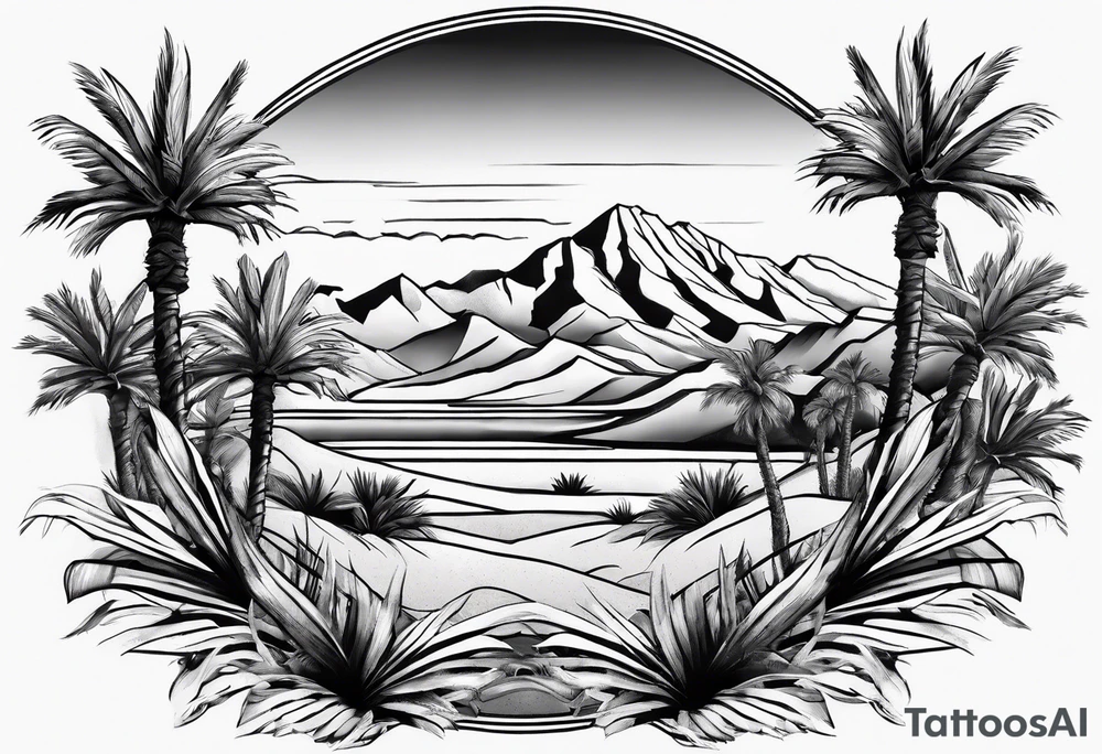 Forearm, desert palm oasis tattoo idea