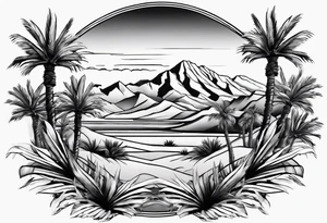 Forearm, desert palm oasis tattoo idea