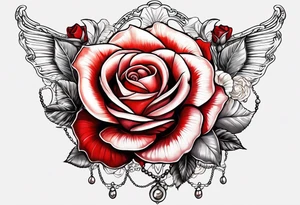 Red rose with a pearl necklace and a seashell tattoo idea