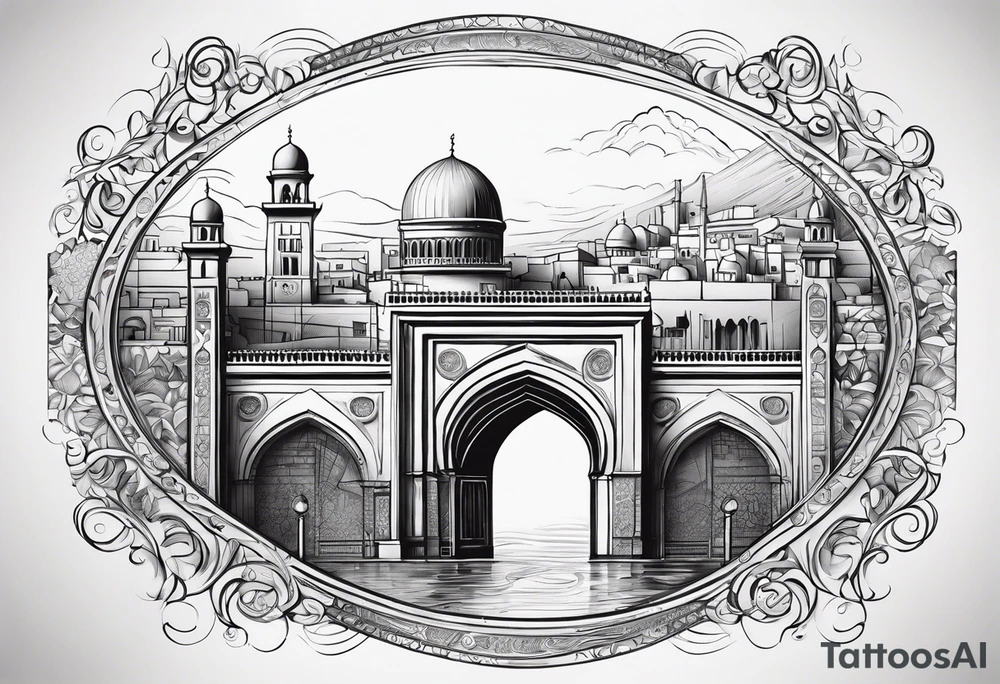 israel city vector gate 
swirl  vignette tattoo idea