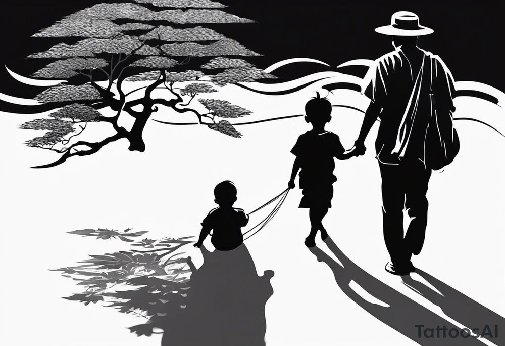 Child walking next to dad shadow of the dad is a cross tattoo idea