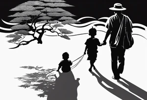 Child walking next to dad shadow of the dad is a cross tattoo idea