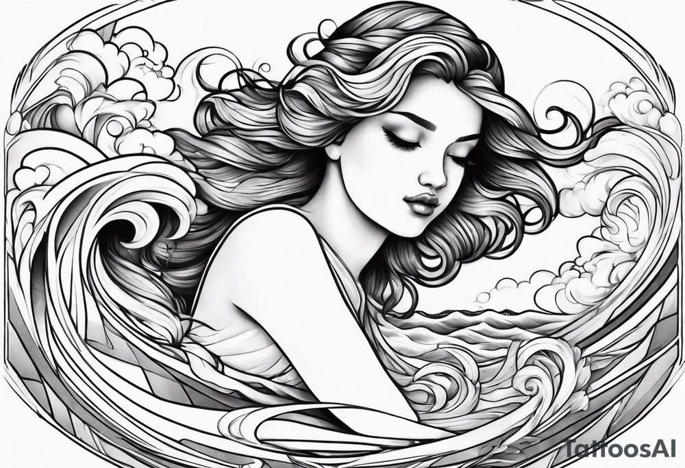 Wave and baby angel tattoo idea