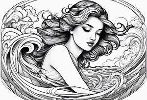 Wave and baby angel tattoo idea