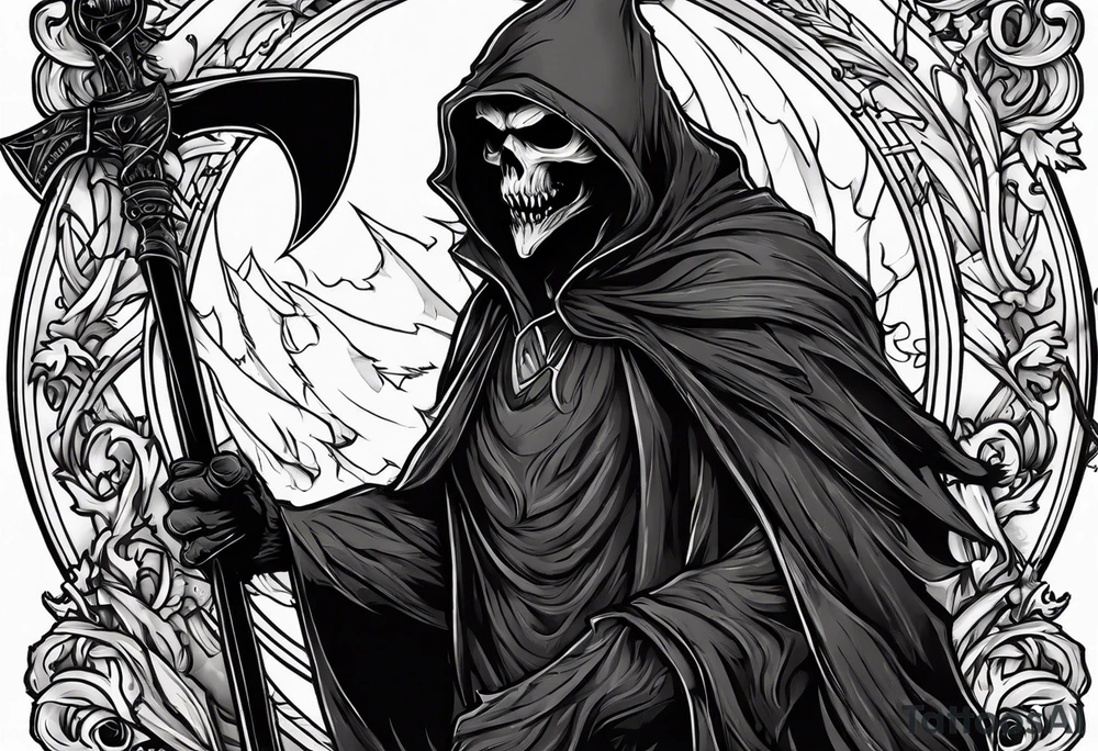 A werewolf that is the grim reaper holding a scythe tattoo idea