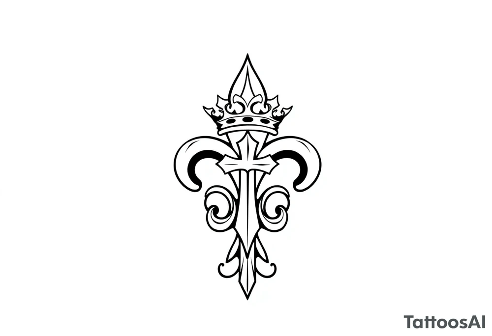 a flor de lis with a crown and a cross inside the flor de lis tattoo idea