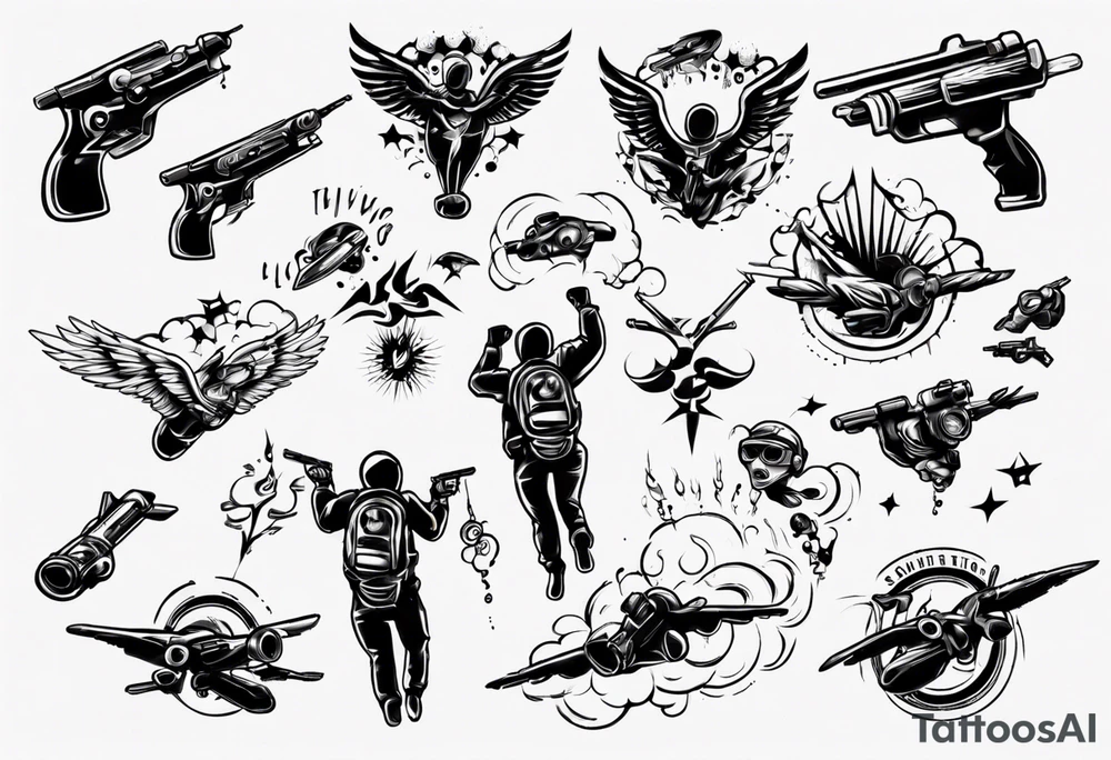 skydiving and shooting guns tattoo idea