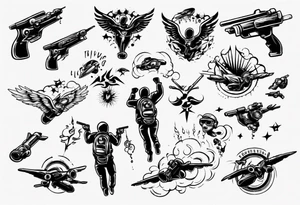 skydiving and shooting guns tattoo idea
