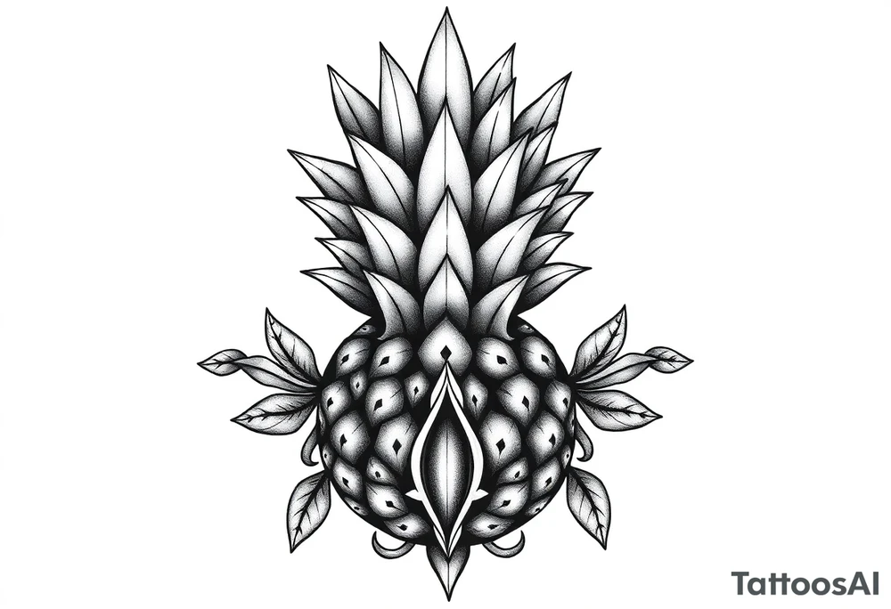 Bushy crown pineapple vagina, design to go over vagina , erotic vagina area design, anus to be at the bottom tattoo idea