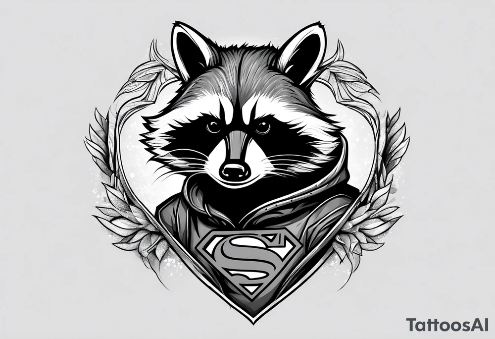 raccoon wearing a Superman hoodie tattoo idea