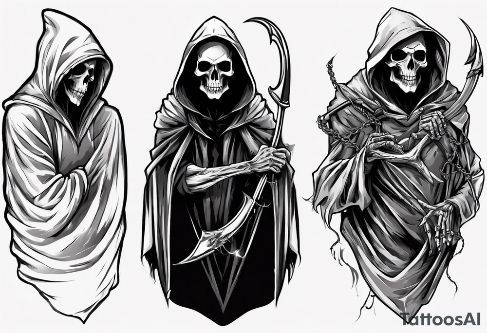 hooded reaper upper body, no skull tattoo idea