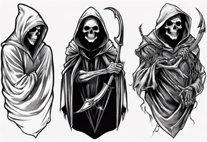 hooded reaper upper body, no skull tattoo idea