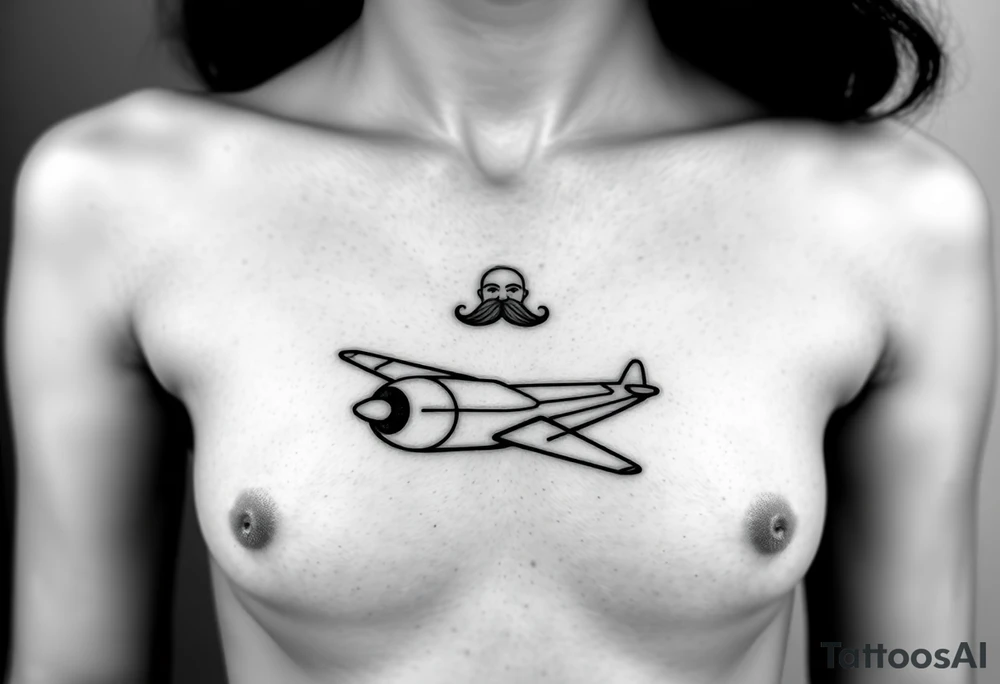 Small airplane who has moustache on his face tattoo idea