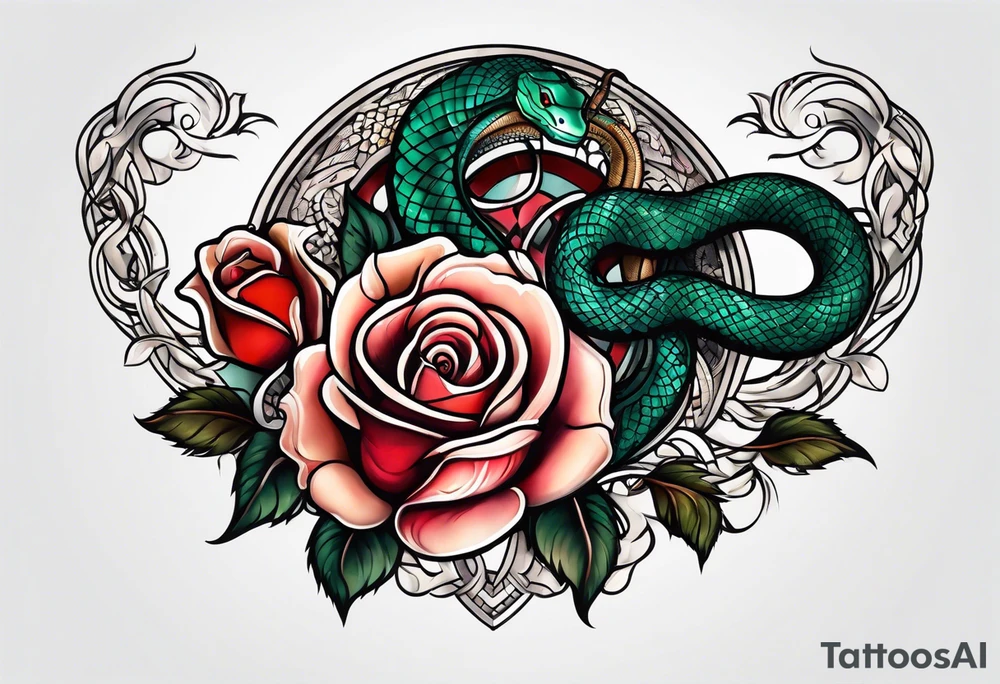 rose with snake tattoo idea