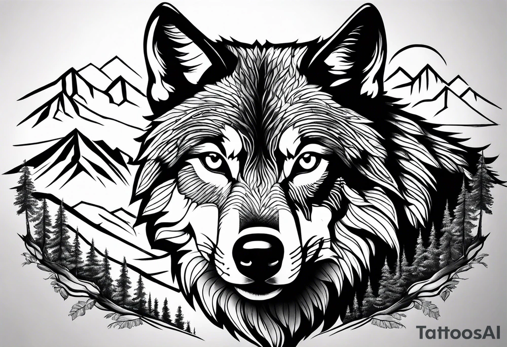 Mountains, wolf eyes underneath tattoo idea