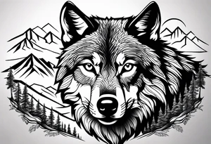 Mountains, wolf eyes underneath tattoo idea