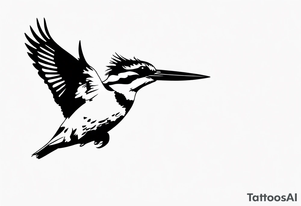 I would like to get a fineline tattoo of a pied kingfisher hovering in the air tattoo idea