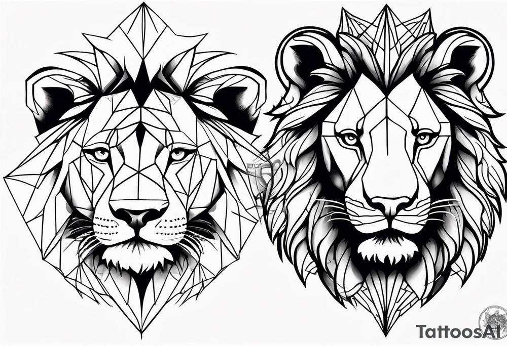 Half lion face and half geometry tattoo idea