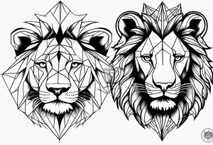 Half lion face and half geometry tattoo idea