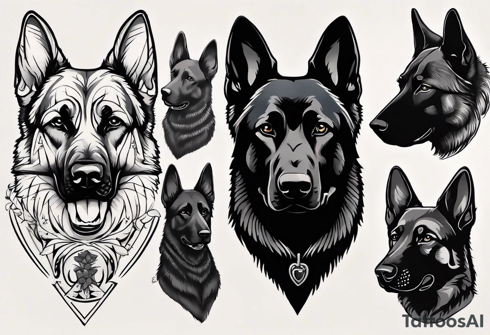 Black German shepherd portrait tattoo idea