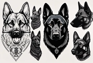 Black German shepherd portrait tattoo idea