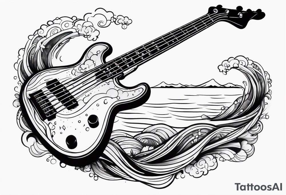 Bass guitar rising from the sea tattoo idea