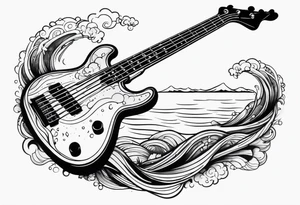 Bass guitar rising from the sea tattoo idea