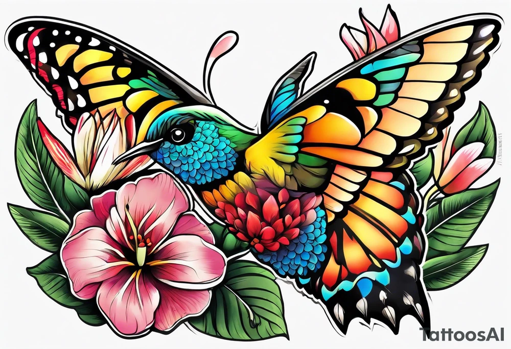 Ghana 🇬🇭, Curaçao 🇨🇼, flowers, hummingbirds,  butterflies tattoo idea