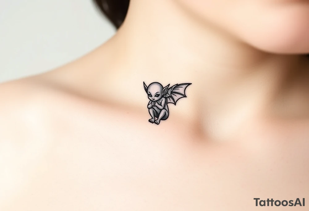 Tiny goblin with wings tattoo idea