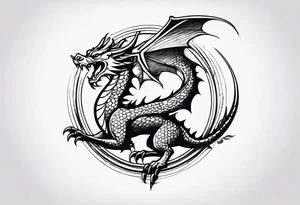 full body dragon perched with all 4 claws grabbing a pole and facing forward tattoo idea