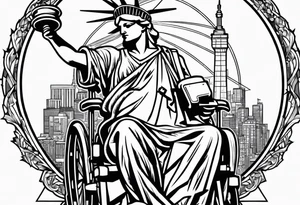 Statue of Liberty handcuffed in a wheelchair tattoo idea