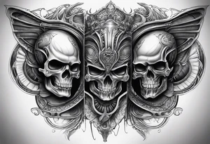H.R Giger style knee tattoo with skulls tattoo idea