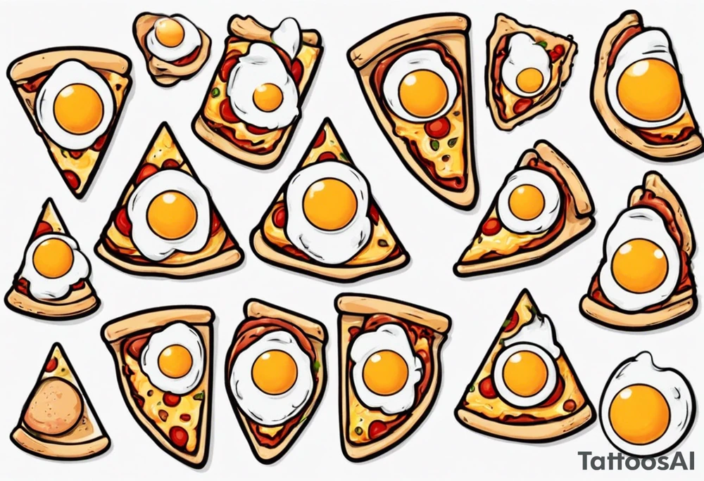Pair fried eggs tattoo, where for the girl a small slice like a pizza triangular and for the guy the rest of the fried eggs tattoo idea