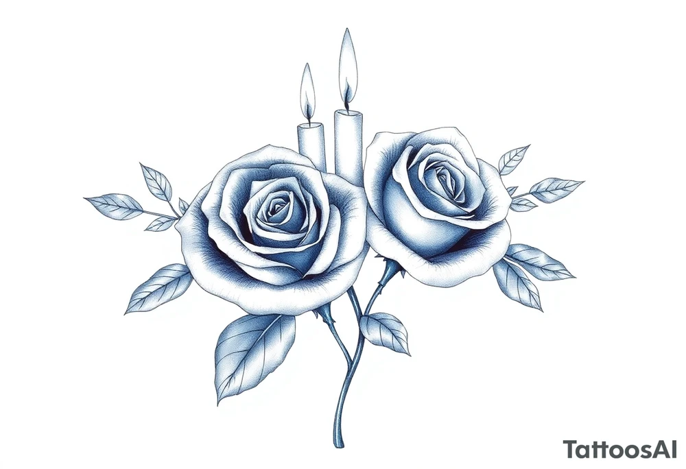 blue,Passed love one, two roses, two candles, hearts tattoo idea