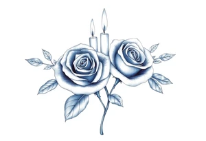 blue,Passed love one, two roses, two candles, hearts tattoo idea