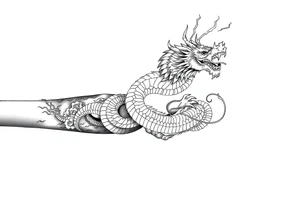 storm clouds and lightning mixed throughout, eastern dragon wrapping around the arm, tattoo idea