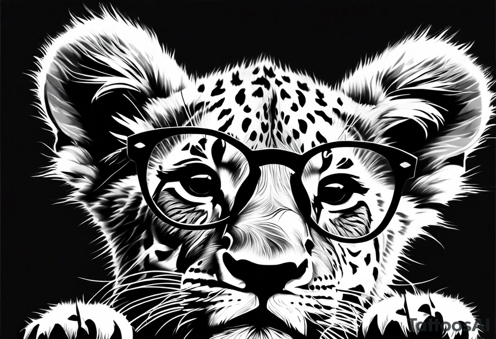 Lion cub wearing John Lennons glasses tattoo idea