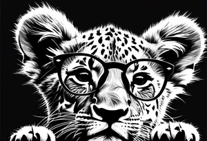 Lion cub wearing John Lennons glasses tattoo idea