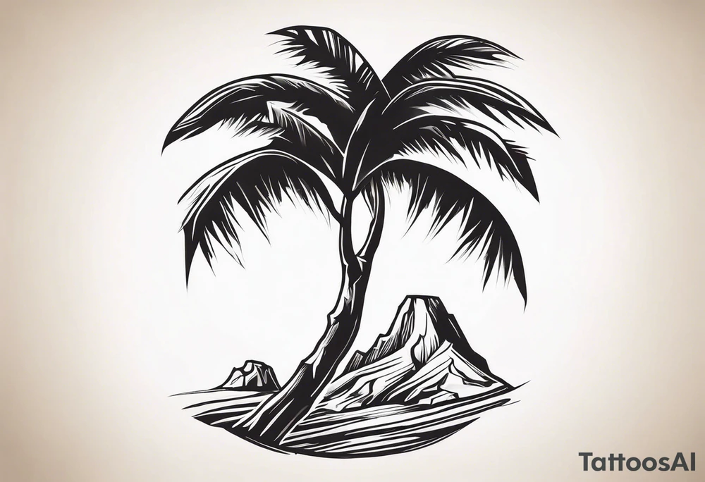 A wax palm grows resiliently from rocky soil, symbolizing growth and resilience. The tree roots are embedded in cracked rock, with a hint of water flowing from the rocks to signify life and nourishment. The design emphasizes the strength of nature’s endurance, with the wax palm standing tall and vibrant. tattoo idea