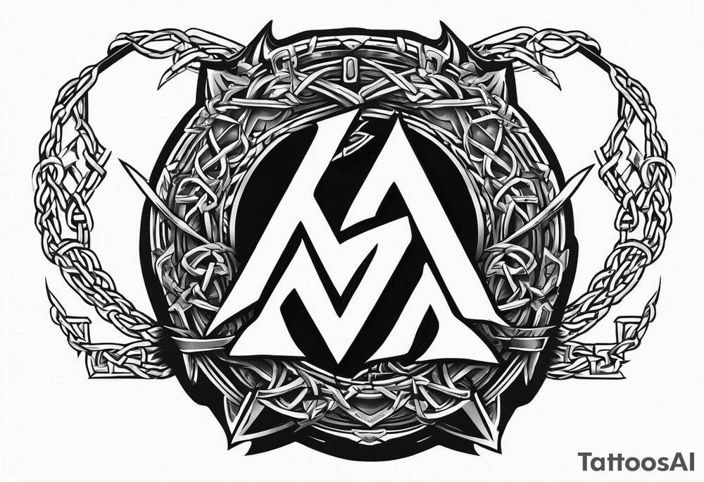 Valhalla sword shield dragon axe Valknut barbed wire chains tattoo idea Valhalla sword shield dragon axe Valknut barbed wire chains tattoo idea