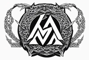 Valhalla sword shield dragon axe Valknut barbed wire chains tattoo idea
