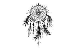 native dreamcatcher with flowing feathers and sacred beads tattoo idea