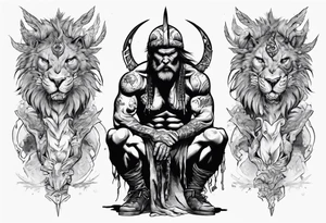 Savage warrior kneeling with the world on his shoulders. Peaceful tattoo idea