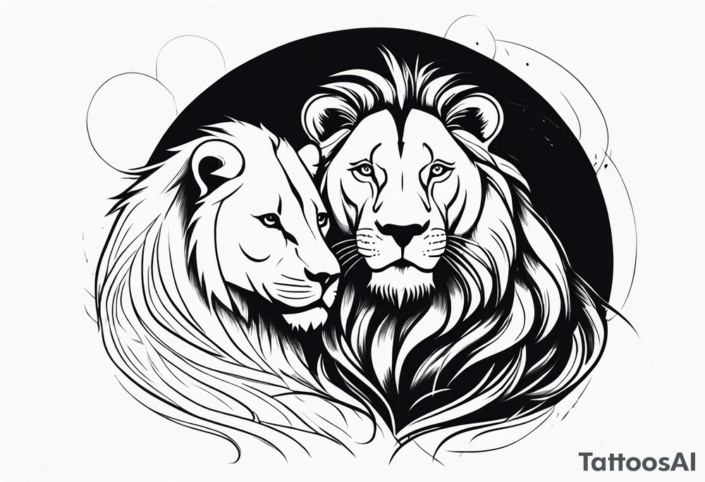 Realistic lion and lioness 
bonding tattoo idea