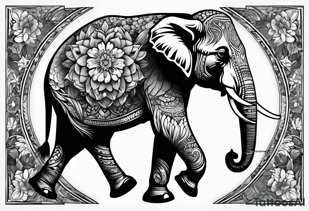 Elephant full back tattoo with flowers tattoo idea